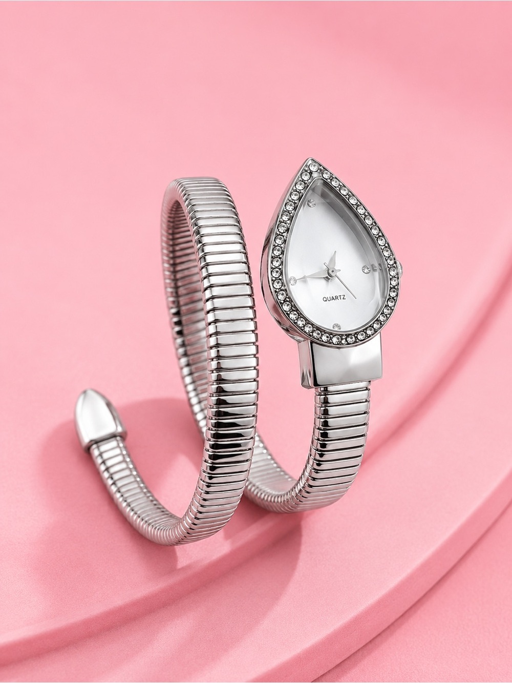 Serpenti Silver Teardrop Crystal Wrap Bracelet Watch